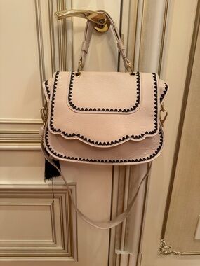 Cream Scalloped Shoulder Bag with Black Stitching